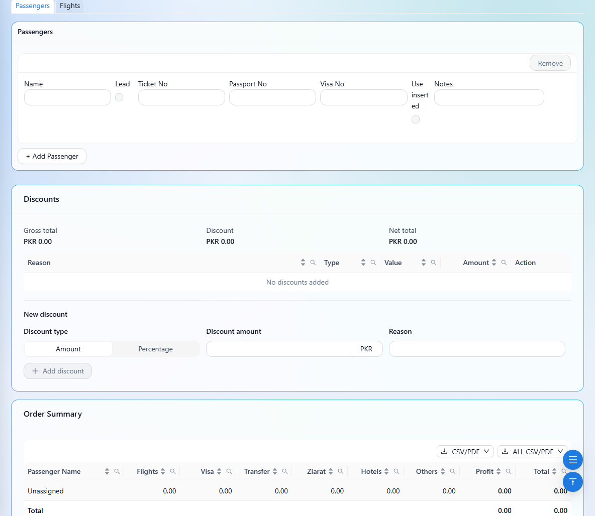 Use the Passengers section to review traveler fields.